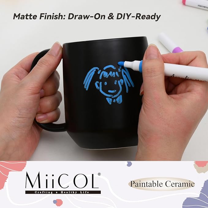 Miicol Ceramic Coffee Mug, 16 oz Large Coffee Cup, Tea Mug with Handle, Flat Bottom Mug for Men, Women, Office, Microwave and Dishwasher Safe, Multi-Color, Black
