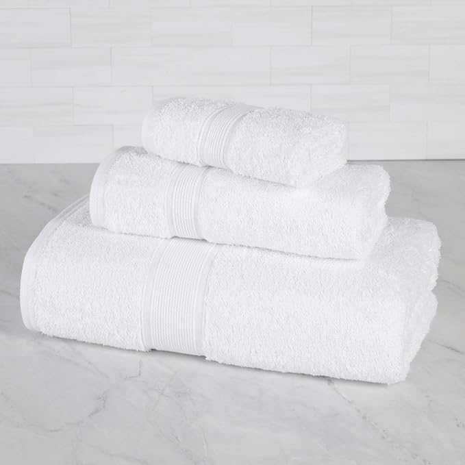 Superior 100% Organic Cotton 3-Piece Towel Set, Includes 1 Bath Towel, 1 Hand Towel, 1 Face Towel/Washcloth, Daily Use, Bathroom, Guest Bath, Absorbent, Home Essentials, Oregon Collection, White