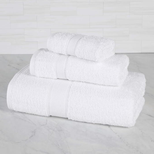 Superior 100% Organic Cotton 3-Piece Towel Set, Includes 1 Bath Towel, 1 Hand Towel, 1 Face Towel/Washcloth, Daily Use, Bathroom, Guest Bath, Absorbent, Home Essentials, Oregon Collection, White