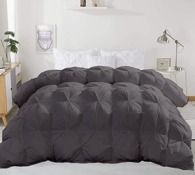 Hypoallergenic 1000-TC Pinch Pleated Down Alternative Comforter King Size 102 x 90 Inches 1pc Comforter & 2 pcs Pillow Covers, 700 GSM & All Side Corner Tabs 100% Egyptian Cotton