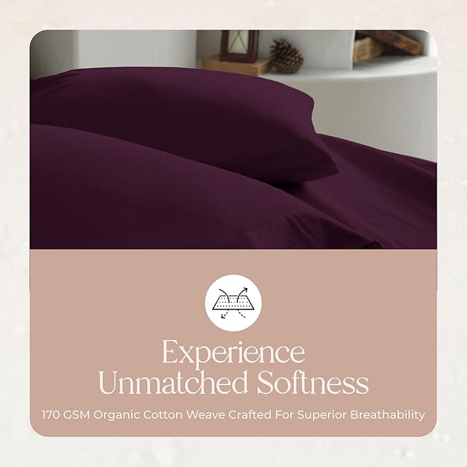 100% Organic Flannel Sheets Twin XL Size - 100% Cotton Flannel Sheets Set with Ultra Comfortable Cozy and Soft Brushed Finish and Deep Pocket - 1 Flat 1 Fitted & 2 Pillowcases (Aubergine, Twin XL)
