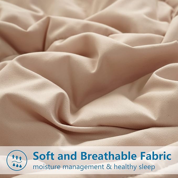EASELAND Twin XL Down Alternative Comforter - Quilted Duvet Insert for All Seasons, Soft Lightweight with Corner Tabs, Summer Winter Warm Bedding, Beige 68×92 Inches