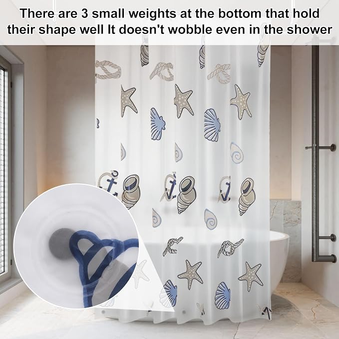 PEVA Shower Curtain, Water Repellent Premium Bathroom Shower Curtain with 3 Magnetic Weights for Shower Stall, Bathtubs