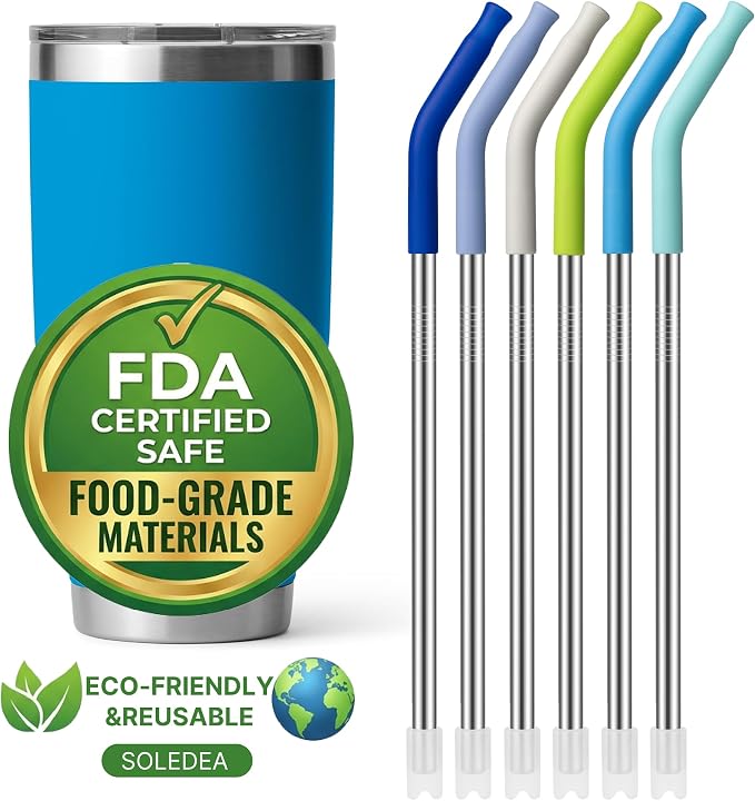 30 oz Straight Metal Straws with Silicone Tip for 30 oz Tumbler | 6 Pcs Stainless Steel Reusable Drinking Metal Straw for YETI, STANLEY, US Acrylio, BJPKPK, Simple Modern and so on