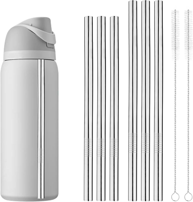 6 Pcs Metal Straw Compatible with Owala FreeSip 24 oz 32 oz 40 oz, Straw for Owala with 2 Straw Cleaner Reusable Stainless Steel Koala Straws Replacement for Owala Bottle