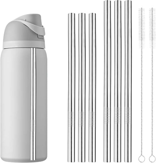 6 Pcs Metal Straw Compatible with Owala FreeSip 24 oz 32 oz 40 oz, Straw for Owala with 2 Straw Cleaner Reusable Stainless Steel Koala Straws Replacement for Owala Bottle