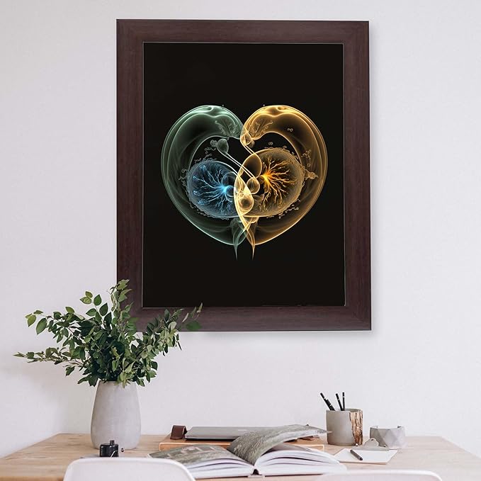InkFlow Posters Abstract Heart Poster - Colorful Fractal Digital Art - Vibrant Green and Yellow Swirls for Living Room, Bedroom, Home - Modern Wall Decor - 18x24 Unframed Canvas Print