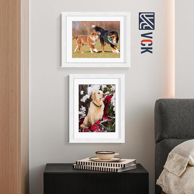 VCK 11x14 Picture Frames White 3 Pack, Wide Border Wood, Tempered Glass, Display 8.5x11 Photo with Mat or 11 x 14 without, for Home, Office, Gallery, Woodgrain Series, Wall Hanging