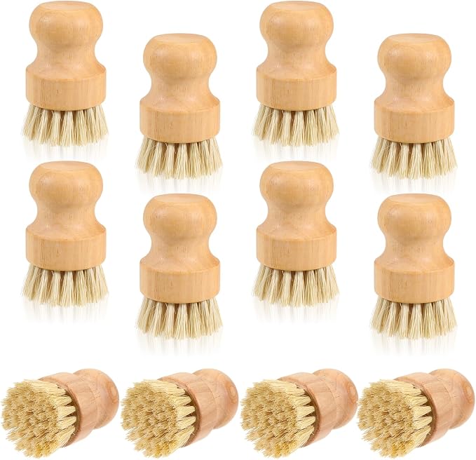JJUNW 12 Packs Bamboo Dish Scrub Brushes, Wok Brush, Wooden Scrubbers Set | Bamboo Scrub Brush Clean Pan for Kitchen Sink Cleaning Cast Iron Pots and Pans