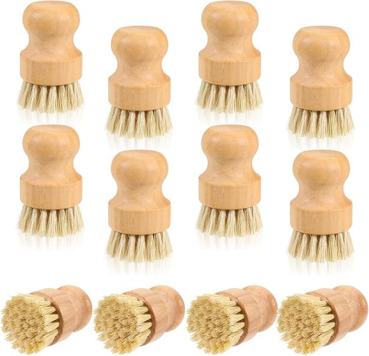 JJUNW 12 Packs Bamboo Dish Scrub Brushes, Wok Brush, Wooden Scrubbers Set | Bamboo Scrub Brush Clean Pan for Kitchen Sink Cleaning Cast Iron Pots and Pans