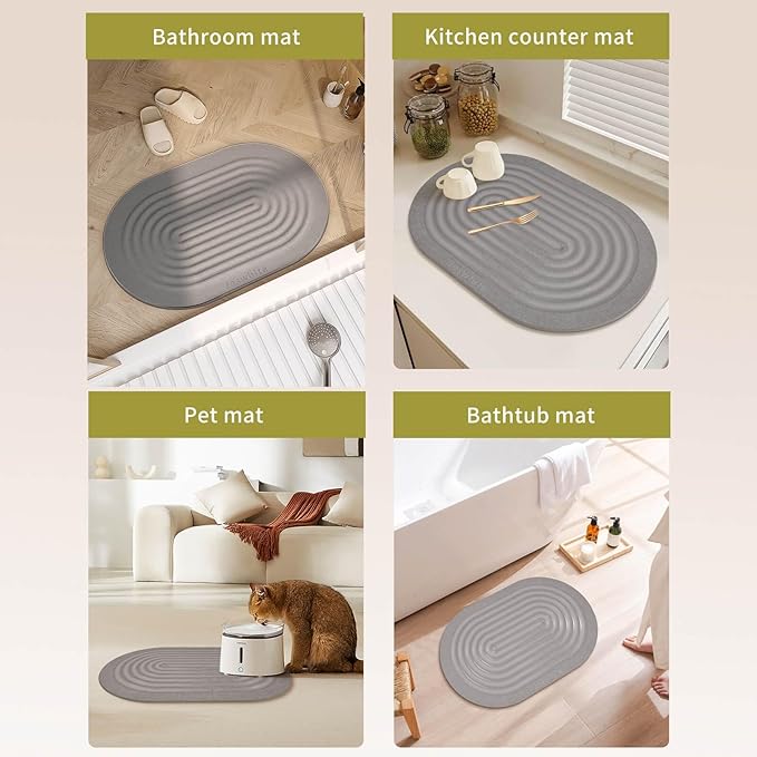 Stone Dish Drying Mat - Large Foldable Marbled Quick Drying Dish Mats, Stone Coasters Set of 4 Collapsible Ultra Absorbent Diatomaceous Earth Mats for Kitchen Counter Bathroom (Grey_Oval)