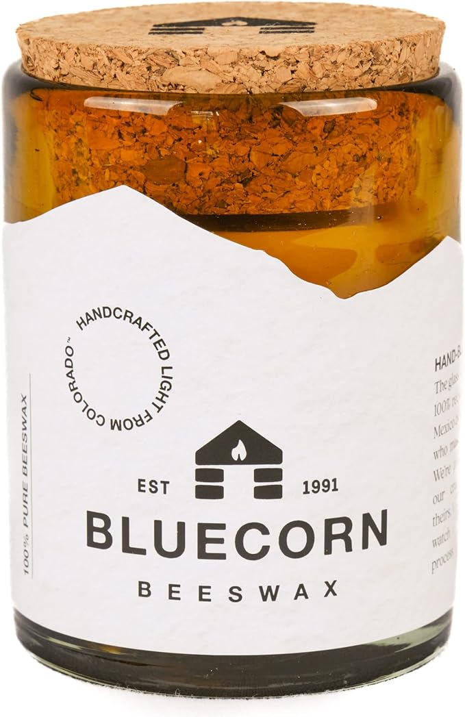 Bluecorn Beeswax 1-Wick Candle, 100% Pure Bees Wax, Amber Glass, Fragrance Free Candle Wax, Soy Free, Clean Burning, Long Lasting (35 Hr), Home Decor, Gifts for Women & Men, American Made, 8 Oz, 1 Ct