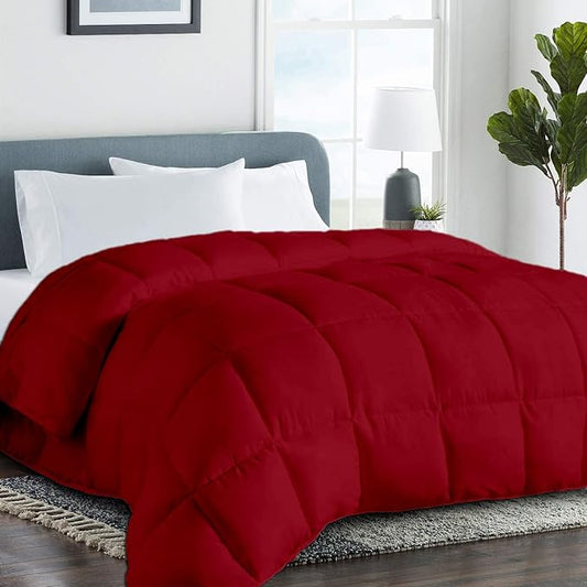 All Season Hypoallergenic Luxurious Down Alternative Cotton Comforter, Ultra-Soft 750 Fill-Power Oversized King Size Measures 132" x 120", Burgundy