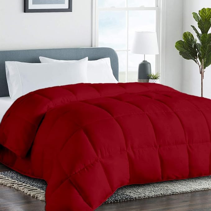 All Season Hypoallergenic Luxurious Down Alternative Cotton Comforter, Ultra-Soft 750 Fill-Power Super King Size Measure 110" x 96", Burgundy