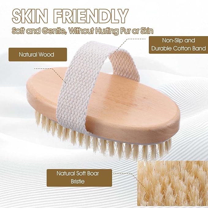 Soft Boar Bristle Pet Brush, Ergonomic Dog Brush Reduces Shedding, Ideal for Daily Gentle Grooming Natural Palm Brushes for Short Haired Dogs & Cats with Non-Slip Band