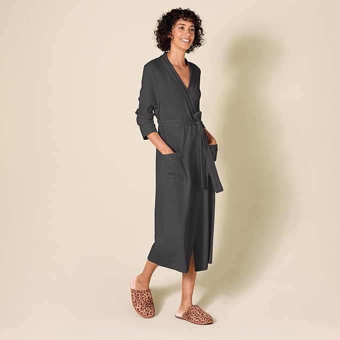 Amazon Essentials Women's Lightweight Waffle Full-Length Bath Robe with Pockets (Available in Plus Size)