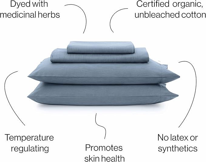 AIZOME Bedsheet Set Made from 100% GOTS Organic Cotton, Non-Toxic Plant-Dyed 340 Thread Count, Hypoallergenic for Sensitive Skin, 4-Piece (Deep Indigo, Twin)