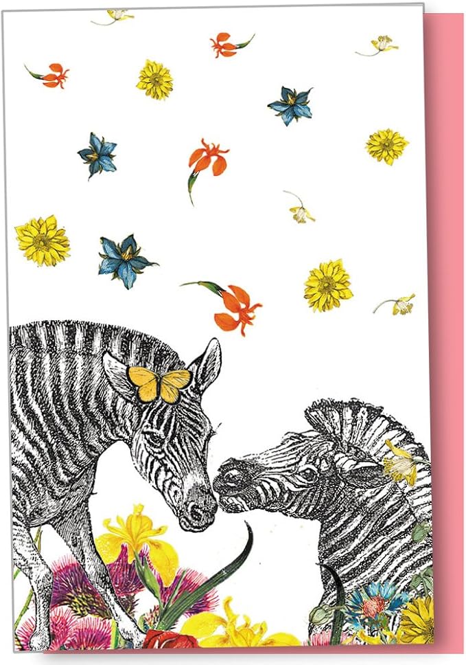 Tree-Free Greetings - All Occasion Cards - Artful Designs - 12 Greeting Cards + White Envelopes - Made in USA - 100% Recycled Paper - 4 x 6 - Zebra Flowers (FS56866)