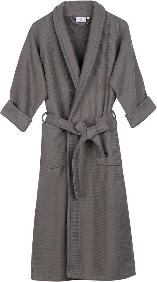 Superior Waffle Weave Cotton Unisex Bathrobe with Belt, Soft and Absorbent Robe for Men and Women Bath Essentials Robes