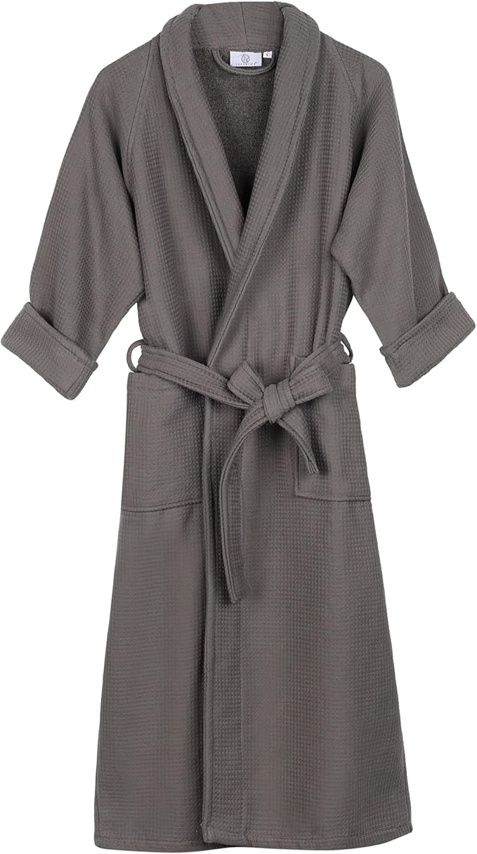 Superior Waffle Weave Cotton Unisex Bathrobe with Belt, Soft and Absorbent Robe for Men and Women Bath Essentials Robes