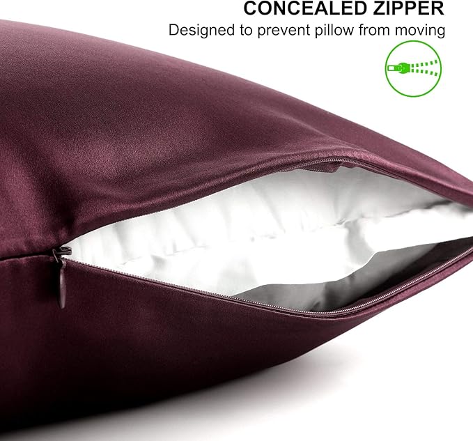 ALASKA BEAR King Silk Pillowcase and Random Color Scrunchie Gift Set Pillow Cases for Acne, Eyelashes & Extensions (1pc, Red Burgundy)