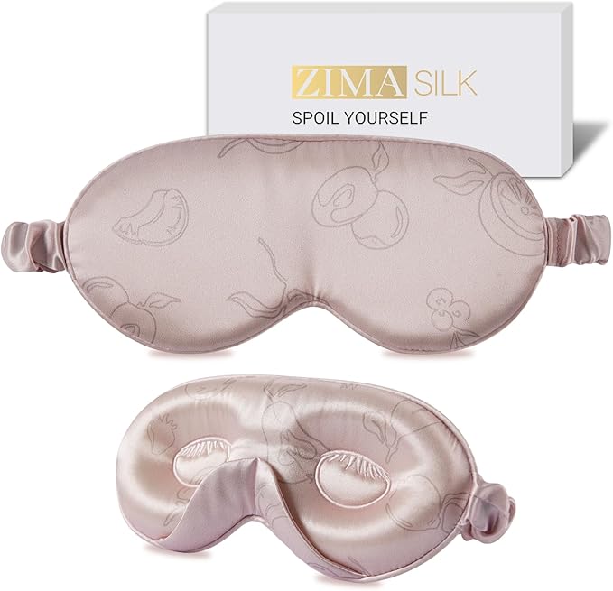 ZIMASILK Adjustable 22 Momme 100% Mulberry Silk Sleep Mask, Upgraded 3D Contoured Cup Eye Mask for Sleeping, Super Soft & Breathable Blindfold, Blackout for Deep Sleeping (Pink - Fruit Line Art)