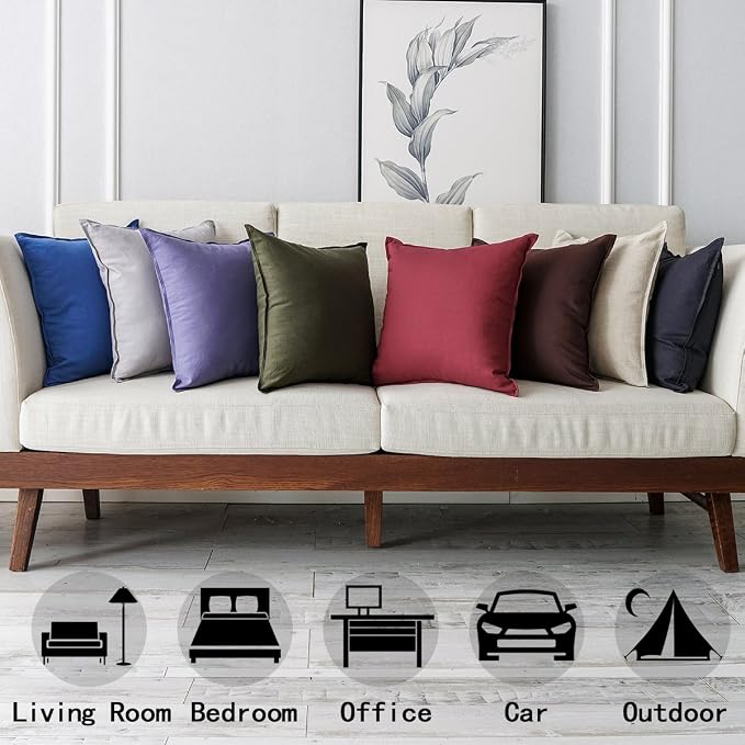 Jeanerlor Set of 2 Decorative Cotton Linen Chair Throw Pillow Case, Sofa Durable Classy, Comfortable Cushion Cover for Living Room Car 26"x26"(65 x 65cm), Brown