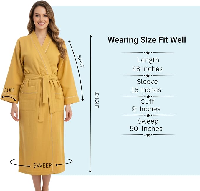 COTSILER Cotton Waffle Bathrobe for Women – Lightweight Spa Robe with Belt & Front Pockets