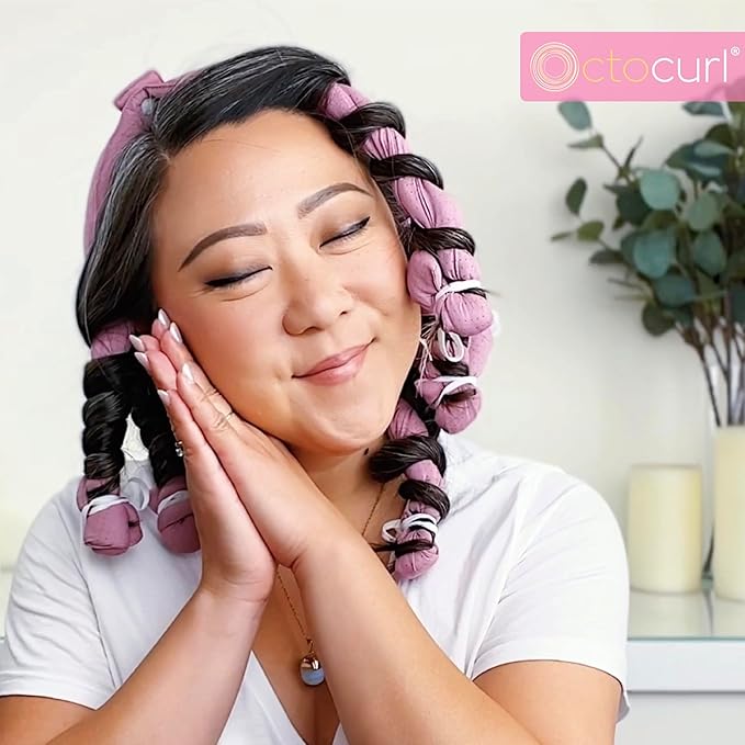 Octocurl No Headband Heatless Hair Curler – Soft Octopus Curling Wrap for Overnight Curls, Spiral, Loose, Beach Waves, Damage-Free Styling for Long Hair (QMax - Mauve)