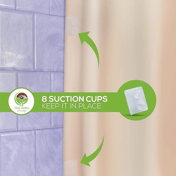 Clean Healthy Living Premium PEVA Taupe Shower Curtain Liner with Magnets & Suction Cups - 70 X 71 inches Long
