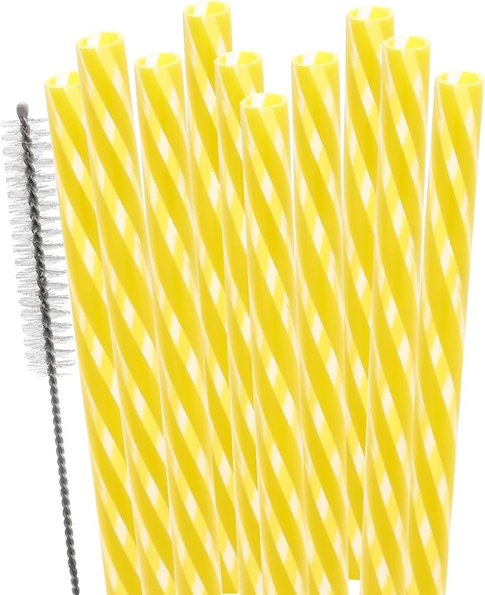 Dakoufish Replacement Straws for StanleylOwalalHydro Jug 40oz 30oz Tumbler,10 Pack 12 Inch Yellow Reusable Straws With Cleaning Brush For Stanley Simple Modern Cup,Dishwasher Safe.
