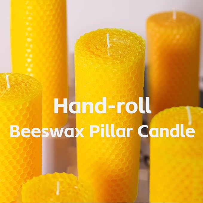 2 Pack Beeswax Pillar Candles, 2x5in Pure Natural Honeycomb Beeswax Candles Bulk, Unscented Bees Wax Candle for Home,Prayer,Dripless Smokeless Organic 100% Pillar Candles