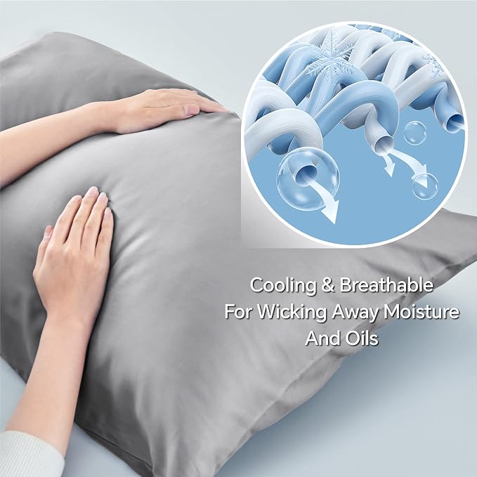 BEDELITE Body Pillow Case Cover, Rayon Made from Bamboo, Cooling Body Pillow Cover for Hot Sleepers and Night Sweats, Breathable & Silky Soft Full Long Pillow Case (Silver Grey, 20x54 Inches)