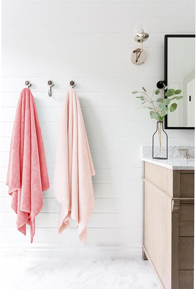 ROLSHOL 2 Packs Large Microfiber Hair Towels for Women, Super Absorbent & Quick Dry Hair Towel Wrap for Curly Long & Short Hair- Anti-Frizz Hair Turbans for Wet Hair（Coral Pink & Pink） - 27.5''*39.4''