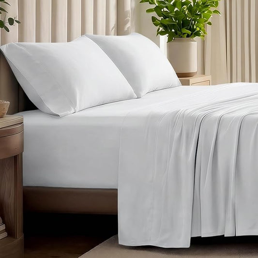 Bare Home 100% Organic Cotton Jersey Sheet Set, Ultra Soft, 100% Cotton - Sheet Set & Pillowcases - Deep Pocket Bed Sheets (Queen, White)