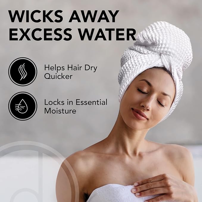 Microfiber Hair Wrap for Women - Extra Large 45 x 25 Anti-Frizz Quick Dry, Breathable Waffle Knit Towel with Elastic Loop for All Hair Types - Microfiber Towel