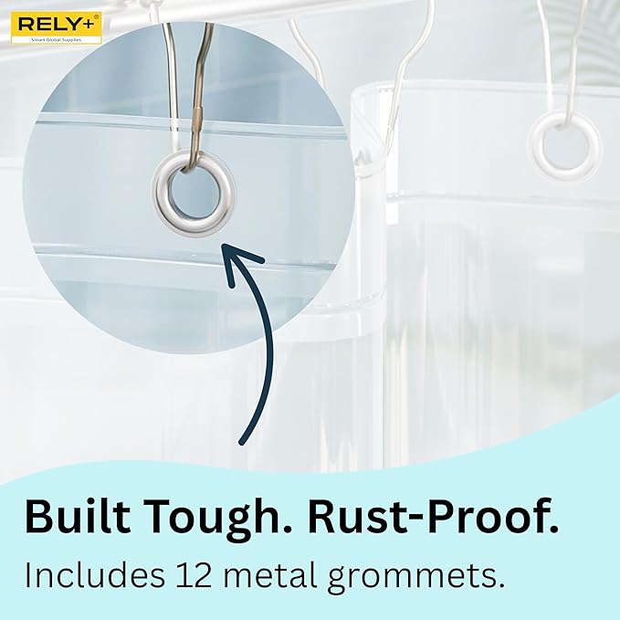 RELY+ Shower Curtain Liner 72 x 72 | Heavy Clear PEVA, 90 GSM Premium Thickness | Waterproof, Odour-Free, Rustproof Grommets, 3 Magnetic Weights, Eco-Friendly, Standard Fit
