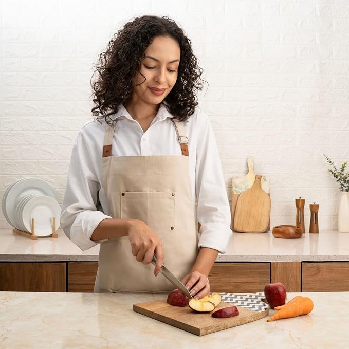 Cotton Canvas Apron for Women & Men – Adjustable Neck Strap & Waist Ties with Pockets