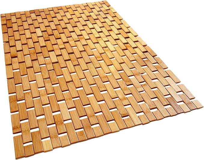 Bath Mat for Luxury Shower, Non-Slip Bamboo Sturdy Waterproof Bathroom Carpet for Sauna Spa Steps Decor and Accessory, Dark Khaki, 20" x 28"
