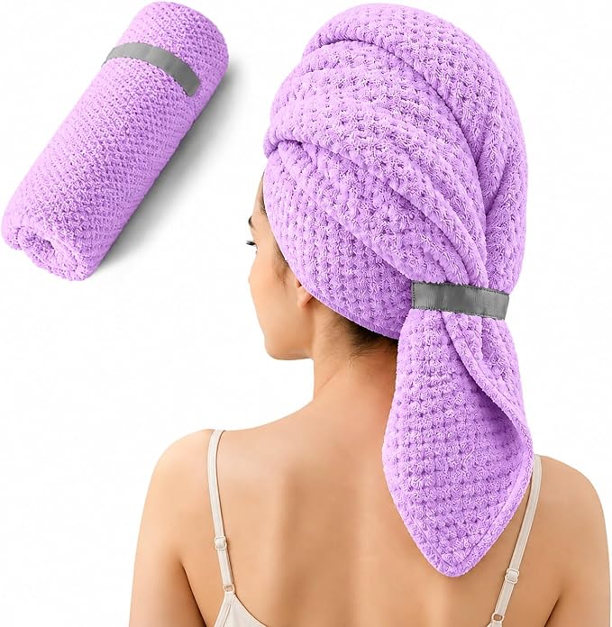Large Hair Towel Wrap for Women, Quick-Dry Turban, Ultra Absorbent & Anti-Frizz, Ideal for Long, Thick & Curly Hair, Soft Lightweight Microfiber Drying Towel (24x42, Purple)