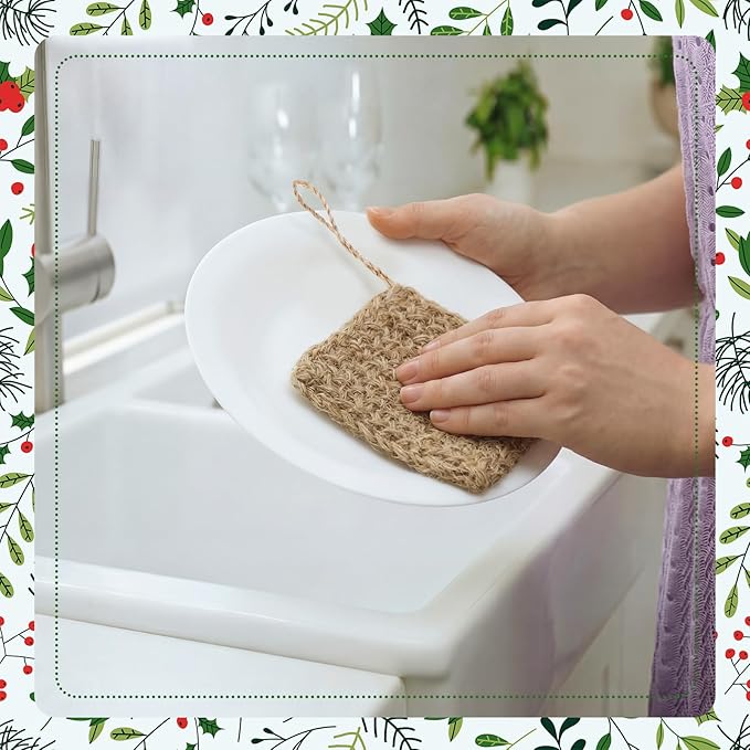 Sliner 6 Packs Natural Hemp Sponges for Dishes, 4x4 Inches, Biodegradable Scrubber for Dishwashing -Organic Reusable Sponges Hand Knitted, No Odor, Unbleached, Plastic Free, No Waste