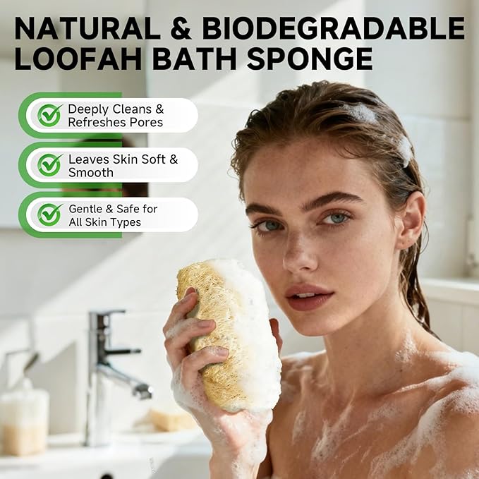 Natural Loofah Sponges – 4 Pack for Shower & Bath – Eco-Friendly Exfoliation, Body Scrubber,wash the Dishes, & Pet Grooming – Biodegradable, Chemical-Free