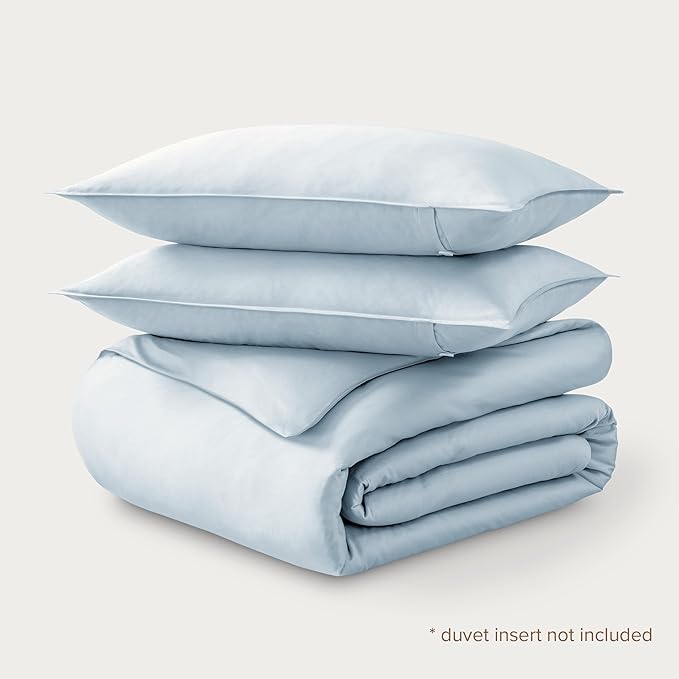 Bare Home 100% Organic Cotton Sateen Duvet Cover Set - Full/Queen Size - 400 Thread Count - Smooth Sateen Weave - Warm & Luxurious - Duvet Cover (Queen, Winter Blue)