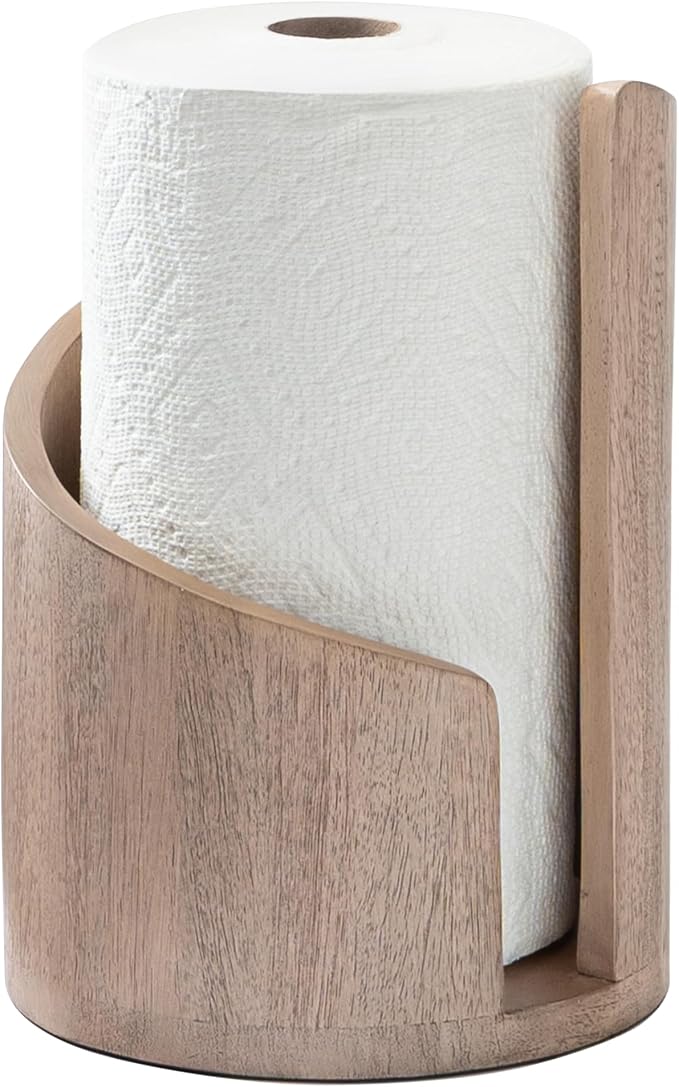 Anji Mountain Wooden Paper Towel Holder with Iron Holder, Holder Stand for Kitchen Roll Organizer & Kitchen Dining Table Home Décor, Countertop Fits Jumbo & Mega Rolls - Biscotti/Nickel, Classic