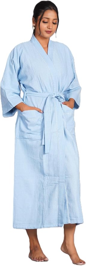 COTSILER Cotton Waffle Bathrobe for Women – Lightweight Spa Robe with Belt & Front Pockets