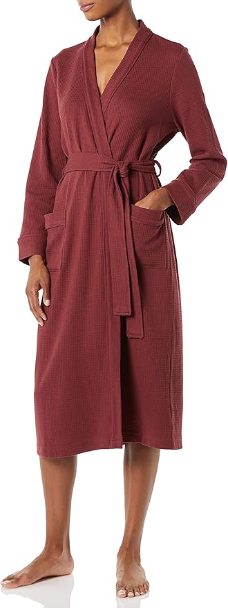 Amazon Essentials Women's Lightweight Waffle Full-Length Bath Robe with Pockets (Available in Plus Size)