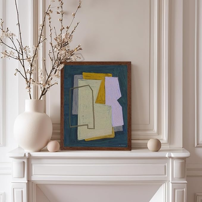 Monem Art Geometric Abstract Painting Print - Modern Minimalist Shapes Art Poster - Wall Decor for Living Room, Bedroom or Office - 12x16 Brown Framed Wall Art by Mareike Bohmer