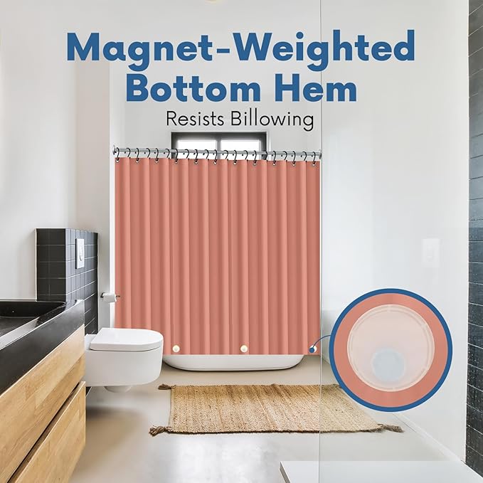 No Smell Shower Curtain Liner 72x72 Peach - PEVA Plastic Shower Curtain for Bathroom, PVC-Free Waterproof Peach Shower Liner with Metal Grommets and Magnet-Weighted Bottom Hem - Washable Liner
