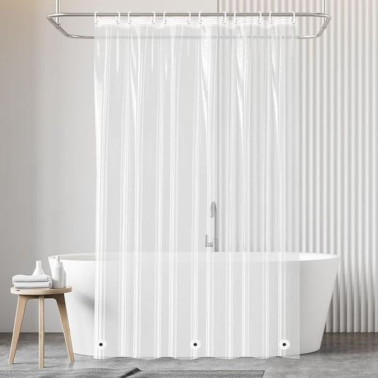 timecity Clear Shower Curtain Liner PEVA Shower Curtain with 3 Magnets Thickened Waterproof Quick Drying Sheer Shower Liner Set with 12 White Plastic Hooks for Bathroom Shower,71x71inch