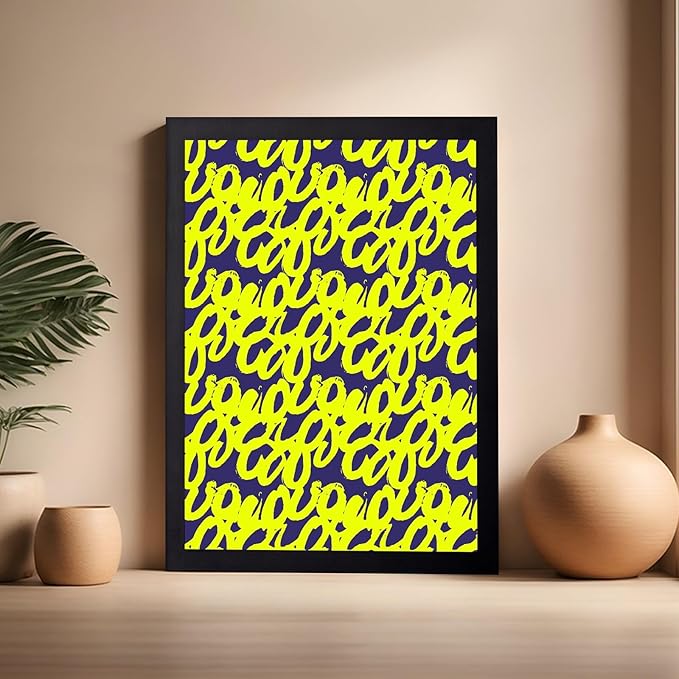 Monem Art Neon Script Pattern Print - Modern Graffiti Typography Poster - Wall Decor for Living Room, Bedroom or Office - 16x20 Black Framed Wall Art by Rs Lab Studio